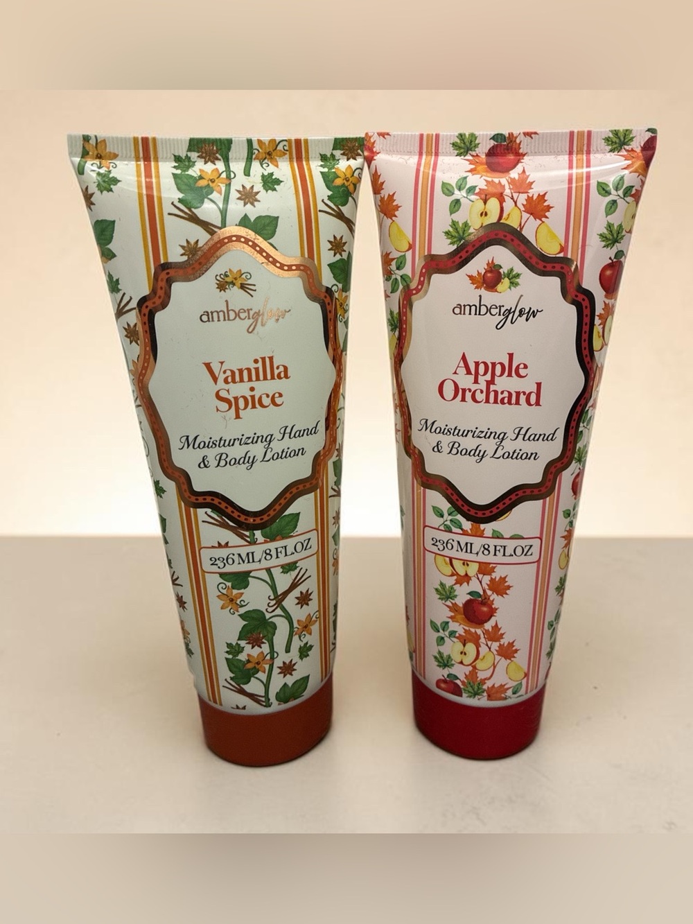 Amber Glow Fall Hand & Body Lotion Set – Vanilla Spice & Apple Orchard 8 oz Each